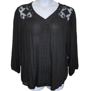 Araza Womens Black Lace Top Sz 1X Whimsigoth Flowy Vixen Gypsy Bohemian Siren